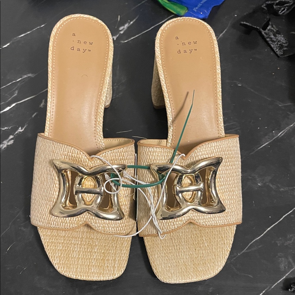 a new day Tan Slide Mules with Gold Accents - Picture 1 of 5